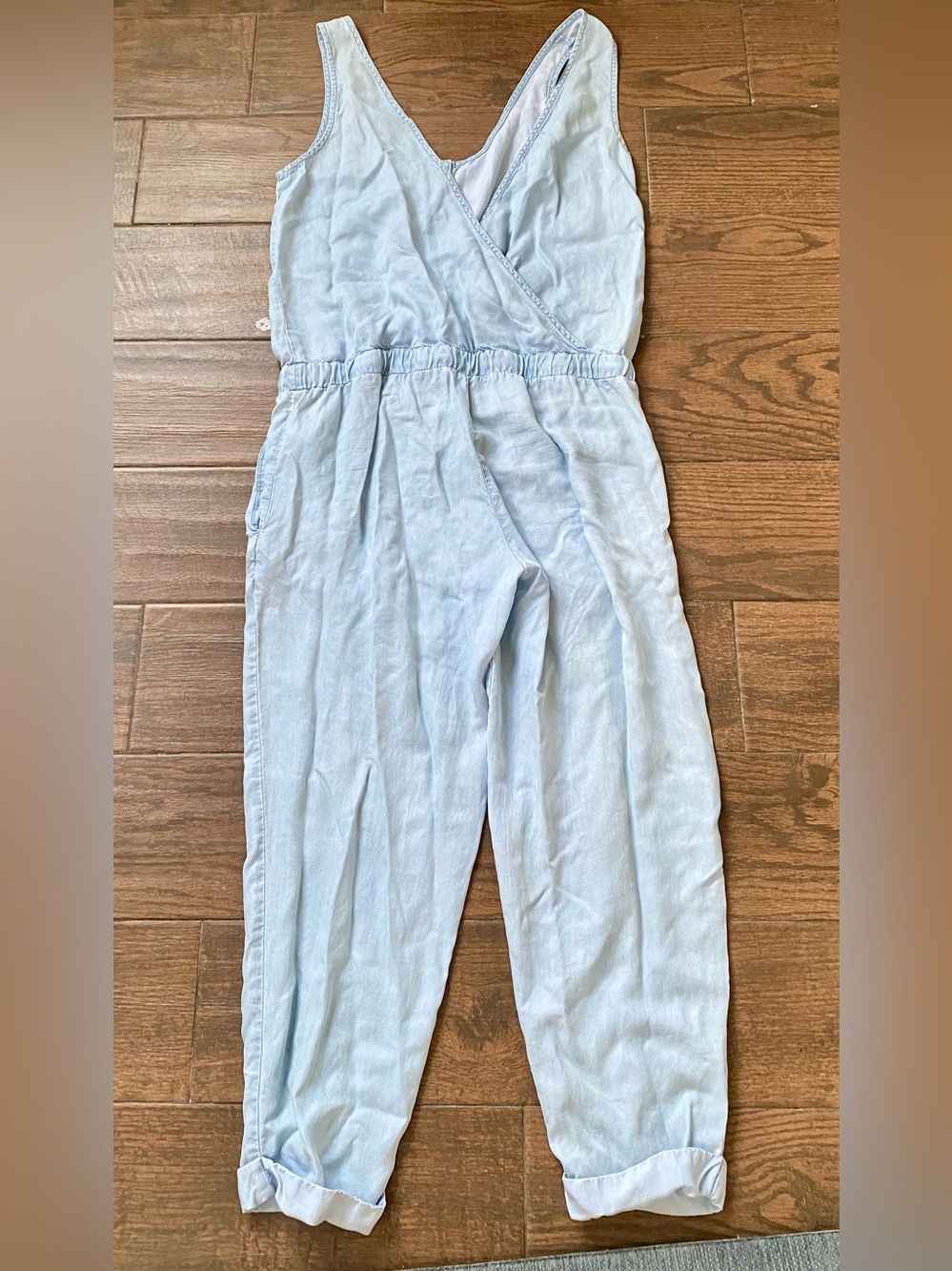 Cloth & Stone Jumpsuit 100% Tencel Sleeveless Surplice Back Blue Chambray Large